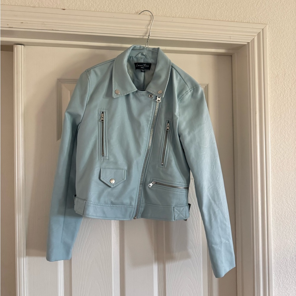 Sky Blue Faux Leather Jacket Small